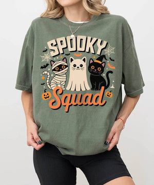 Spooky Squad Halloween Comfort Colors T-Shirt or Crewneck Sweatshirt – Cute Cats Mom Halloween Shirt - Woven Mama