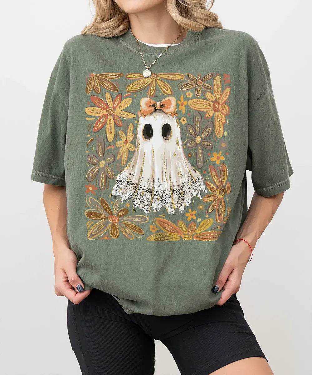 Floral Ghost Mama Halloween Comfort Colors T-Shirt or Sweatshirt – Retro Fall Spooky Season Shirt - Woven Mama