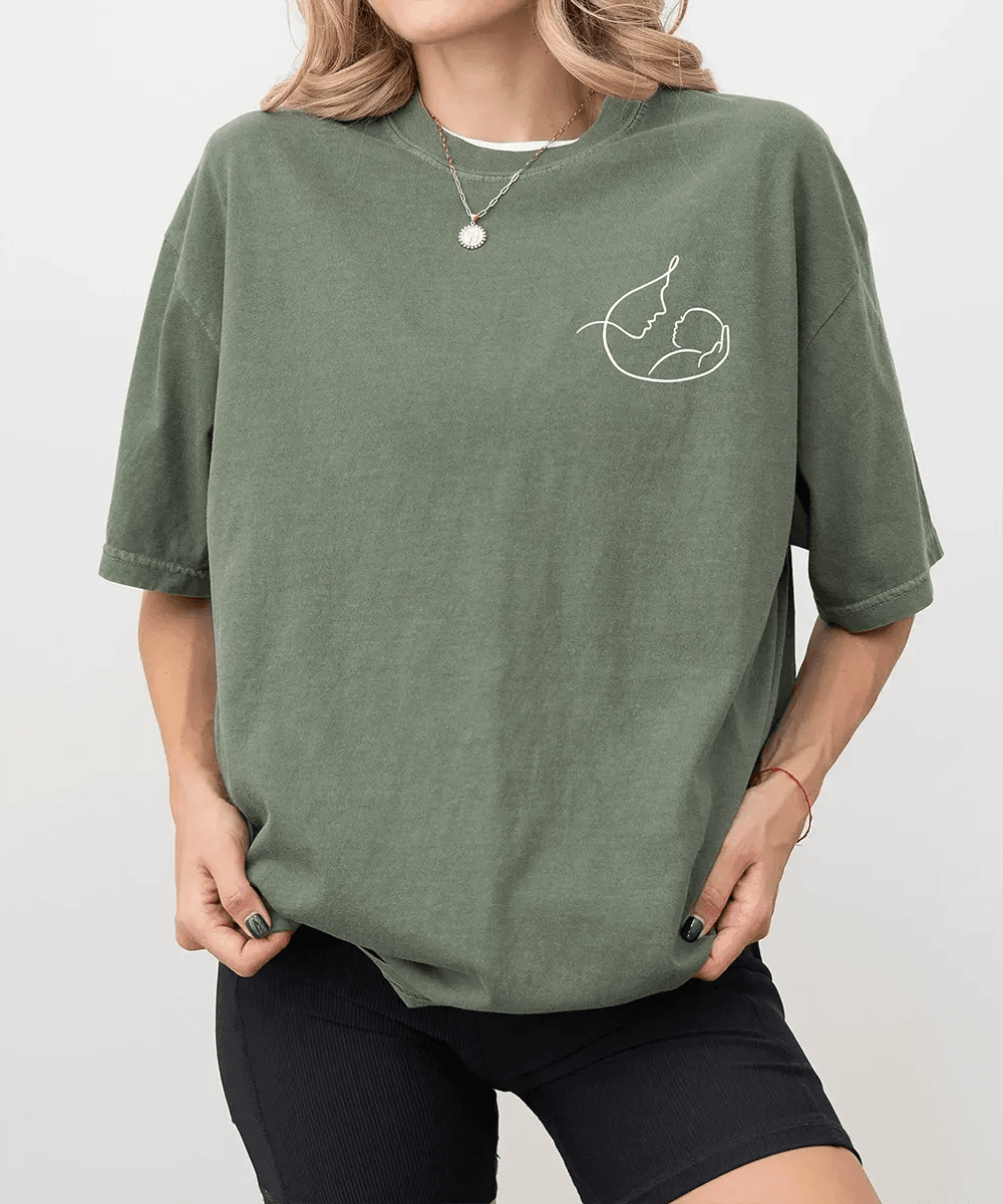 Mama Comfort Colors® T-Shirt – Minimalist Pocket Print Mother & Baby Line Art - Woven Mama