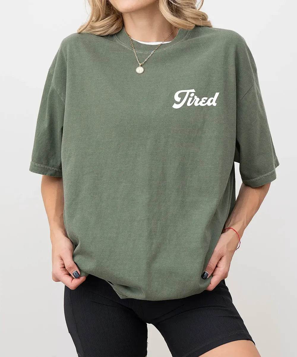 Tired Comfort Colors® T-Shirt – Minimalist Pocket Print Mom Shirt - Woven Mama