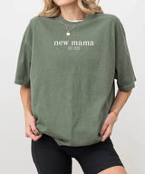 Custom New Mama Comfort Colors® T-Shirt – Minimalist Est. Year Personalized Mom Shirt - Woven Mama
