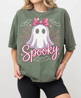 Spooky Ghost Mama Comfort Colors T-Shirt or Sweatshirt – Cute Halloween Pink Bow Ghost Shirt - Woven Mama