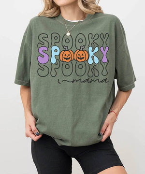 Spooky Mama Comfort Colors T-Shirt or Crewneck Sweatshirt – Colorful Halloween Pumpkin Mom Shirt - Woven Mama