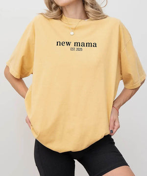 Custom New Mama Comfort Colors® T-Shirt – Minimalist Est. Year Personalized Mom Shirt - Woven Mama