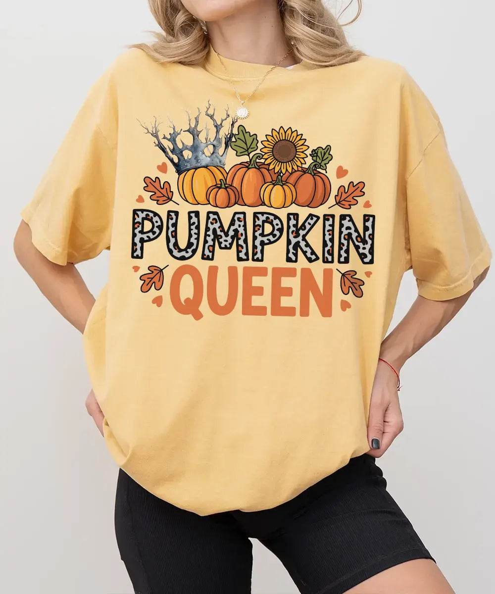 Pumpkin Queen Comfort Colors T-Shirt or Crewneck Sweatshirt – Fall Pumpkin Patch & Halloween Mom Shirt - Woven Mama