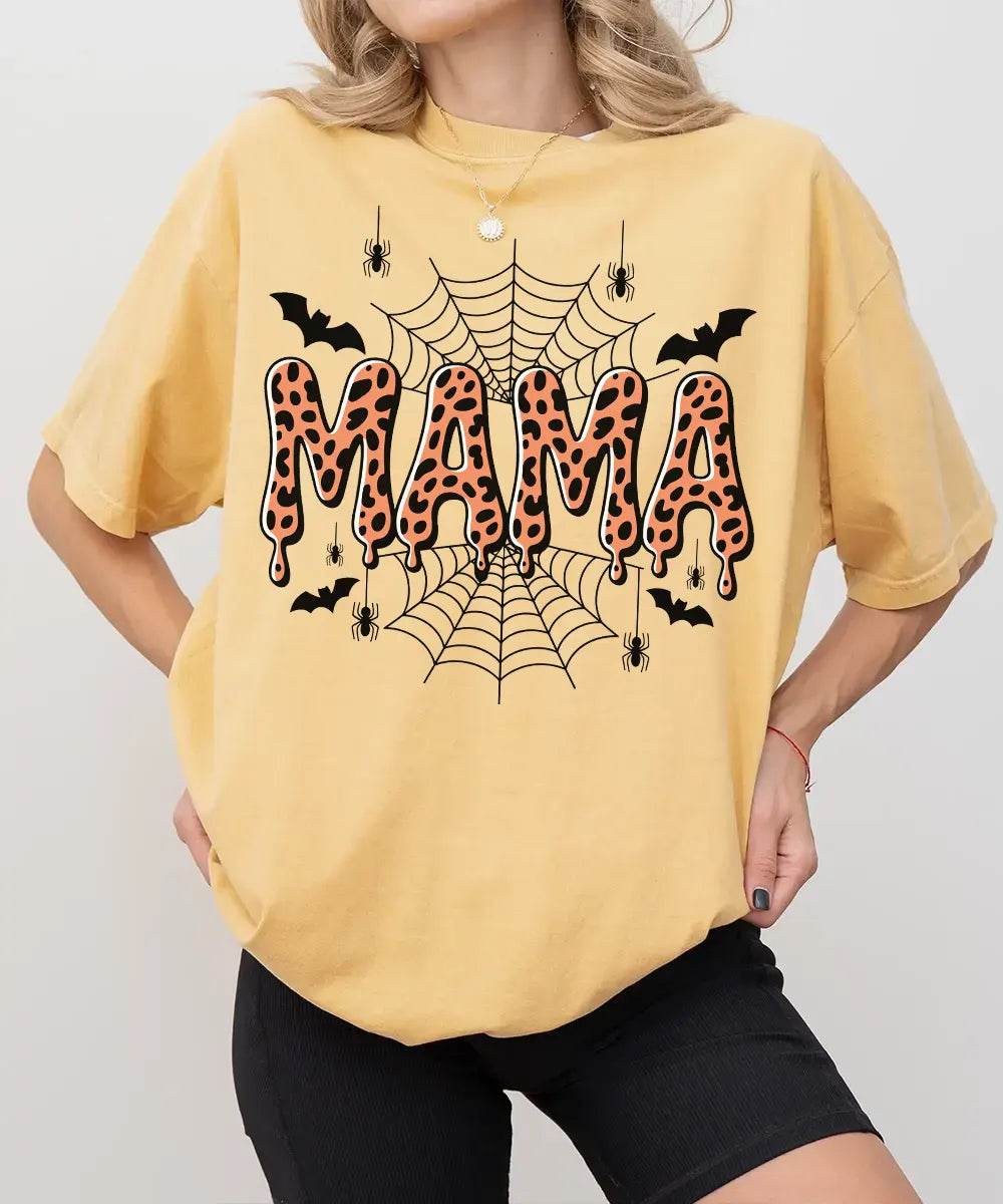 Spooky Mama Comfort Colors T-Shirt or Crewneck Sweatshirt – Leopard Print Halloween Mom Shirt - Woven Mama