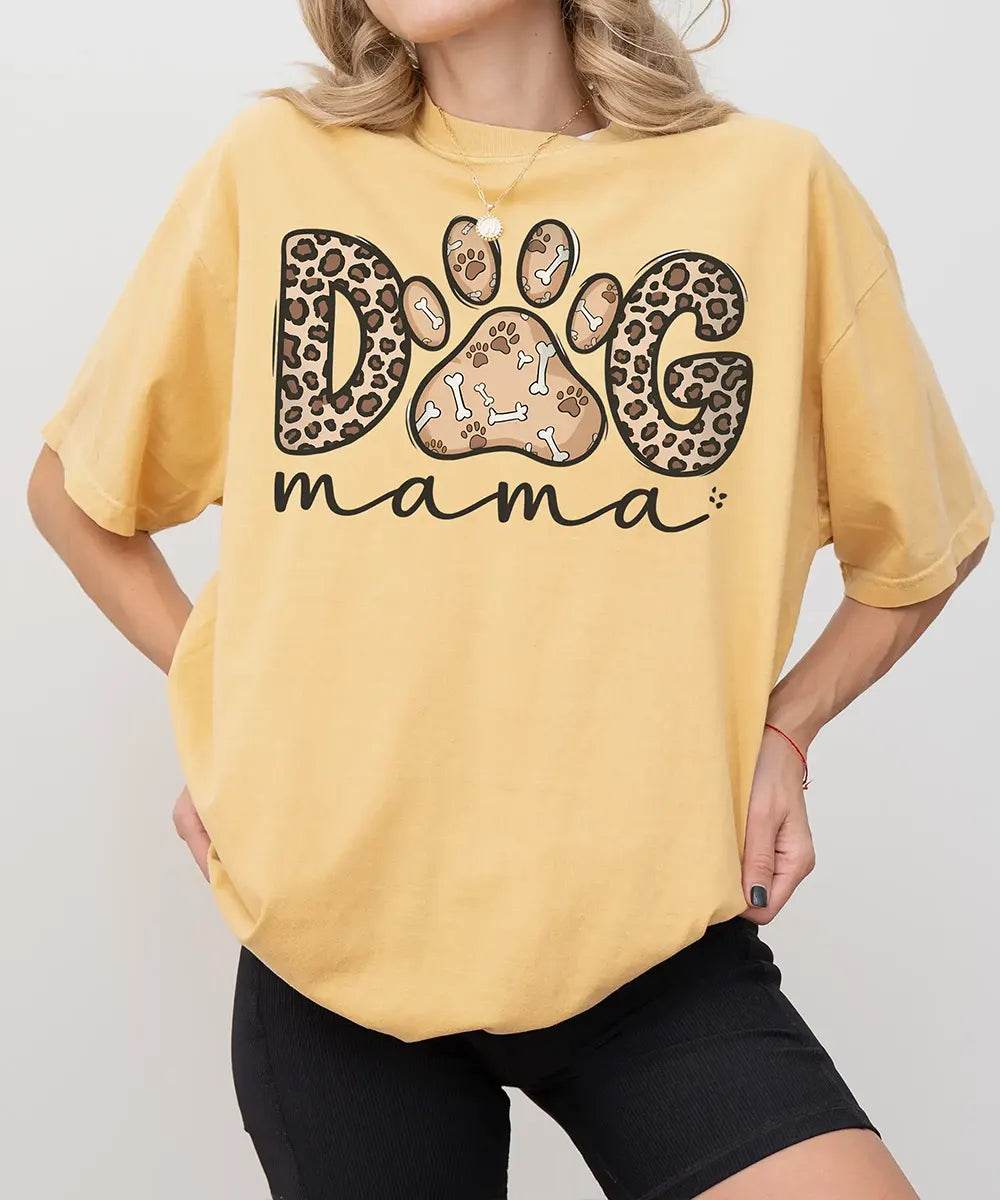 Dog Mama Comfort Colors® T-Shirt – Leopard Pet Mom Shirt - Woven Mama