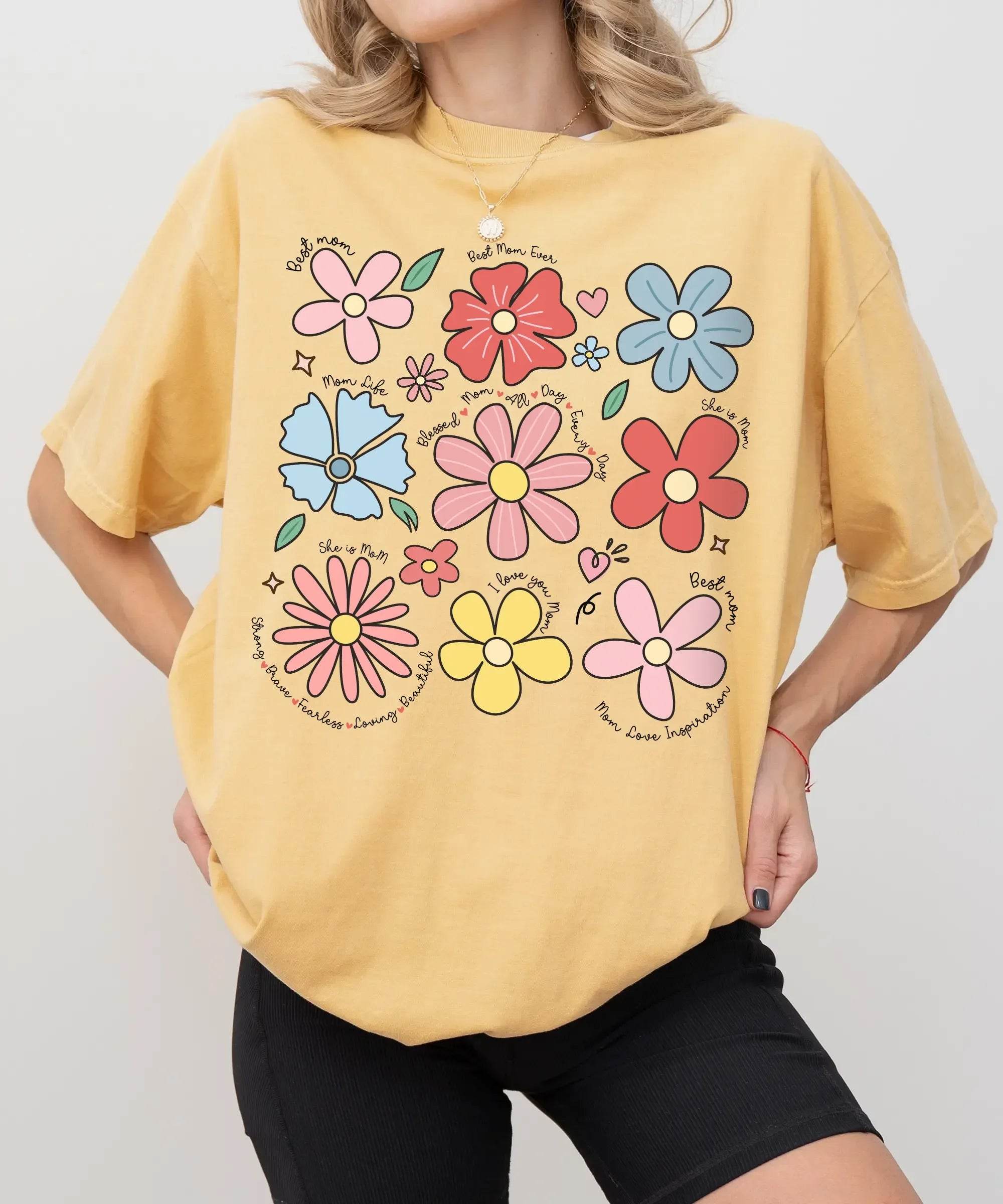 Floral Mom Life T-Shirt – Comfort Colors Tee with Cute Colorful Flower Design & Motherhood Words - Woven Mama