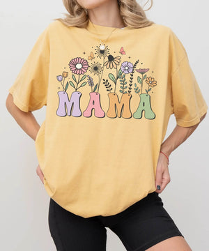 Colorful MAMA Comfort Colors T-Shirt – Floral Mom Shirt - Woven Mama