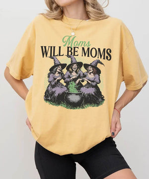 Moms Will Be Moms Comfort Colors T-Shirt or Crewneck Sweatshirt – Witchy Halloween Mom Shirt - Woven Mama