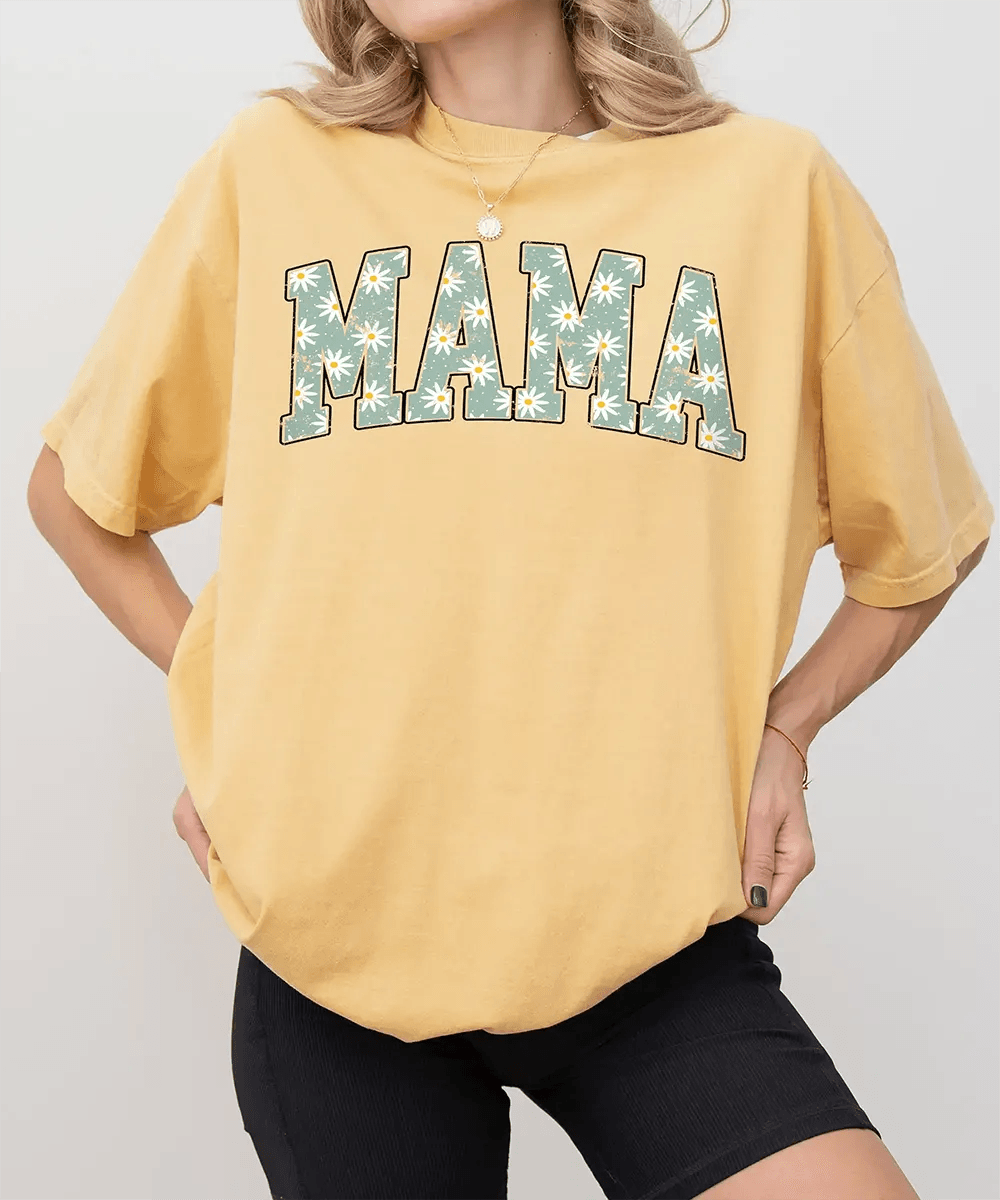 MAMA Comfort Colors® T-Shirt – Daisy Floral Mom Shirt - Woven Mama