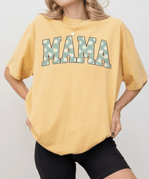 MAMA Comfort Colors® T-Shirt – Daisy Floral Mom Shirt - Woven Mama