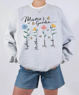 Mama’s Garden Custom Shirt with Kids’ Names – Personalized Floral Mom T-Shirt or Sweatshirt - Woven Mama