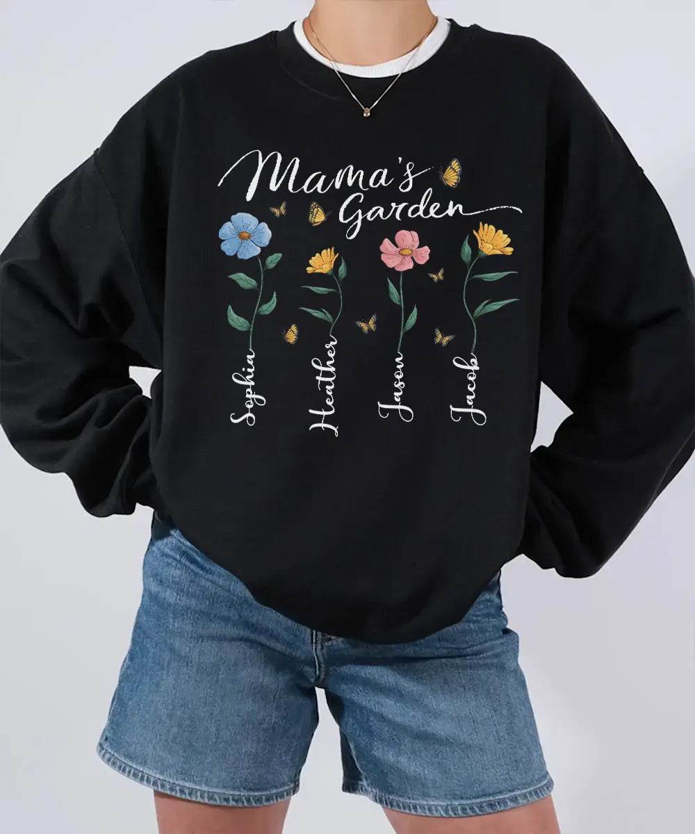 Mama’s Garden Custom Shirt with Kids’ Names – Personalized Floral Mom T-Shirt or Sweatshirt - Woven Mama