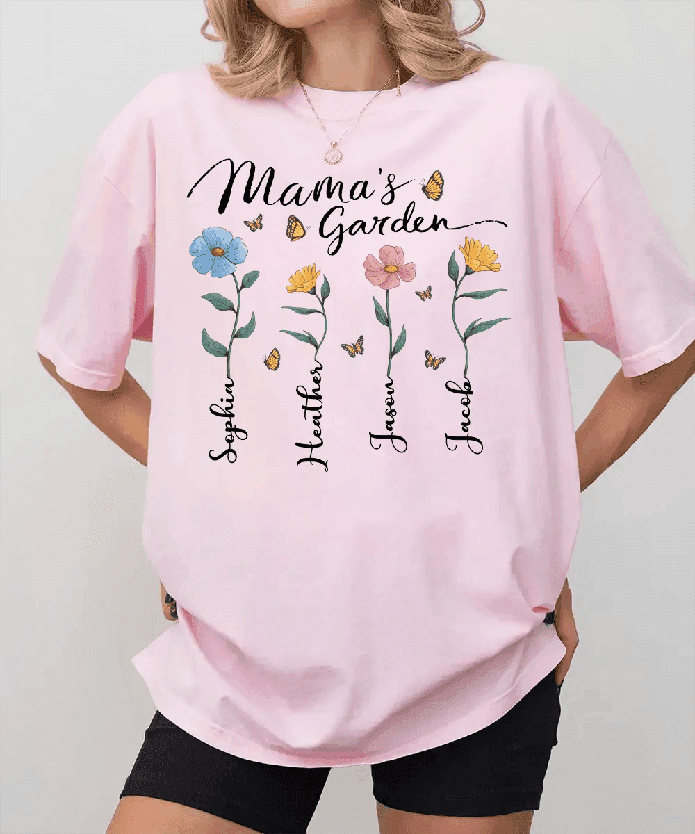 Mama’s Garden Custom Shirt with Kids’ Names – Personalized Floral Mom T-Shirt or Sweatshirt - Woven Mama