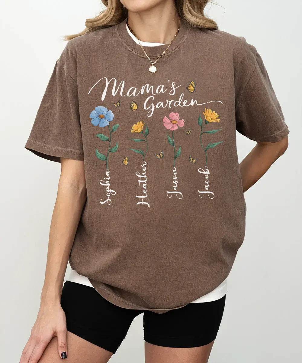 Mama’s Garden Custom Shirt with Kids’ Names – Personalized Floral Mom T-Shirt or Sweatshirt - Woven Mama