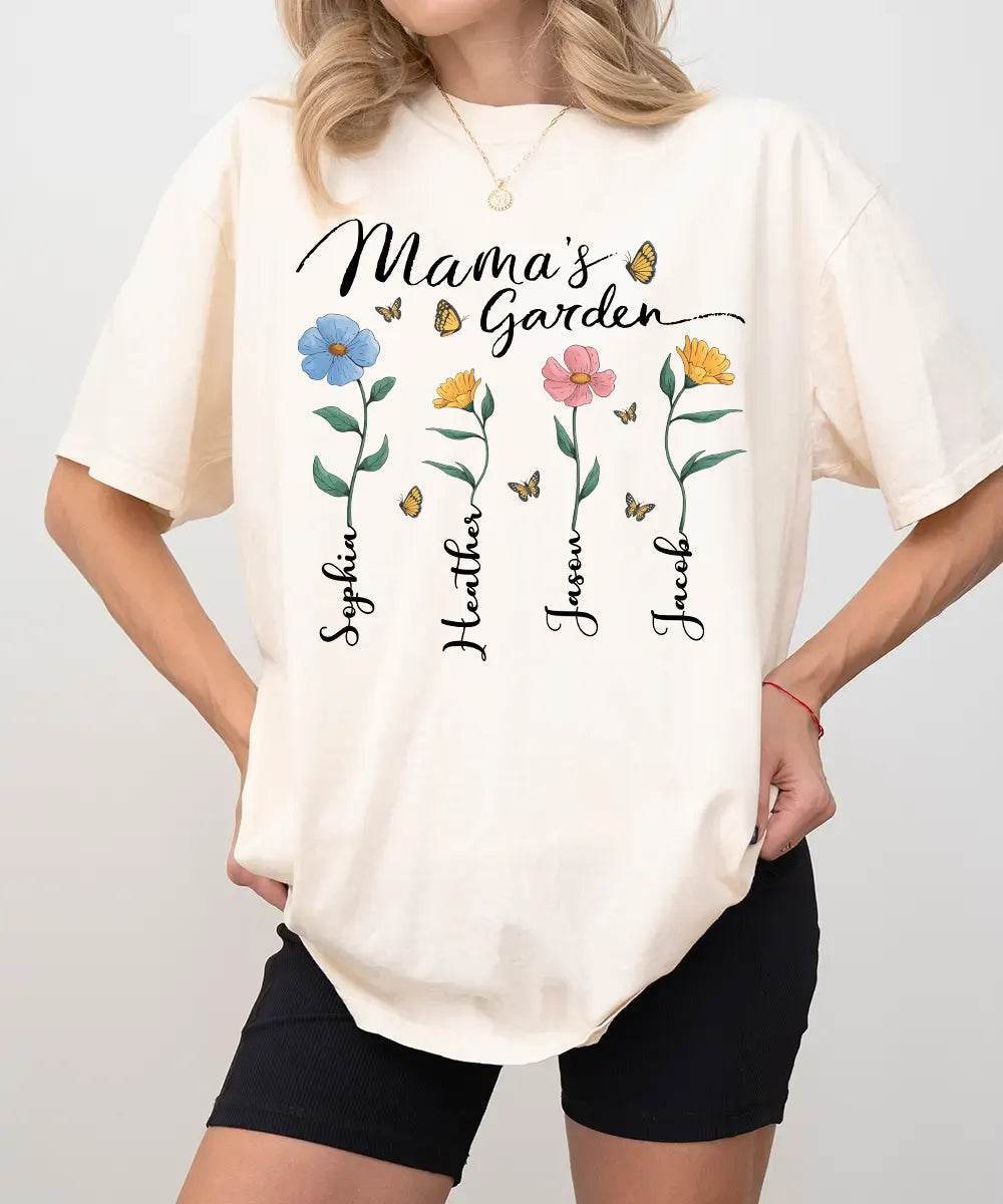 Mama’s Garden Custom Shirt with Kids’ Names – Personalized Floral Mom T-Shirt or Sweatshirt - Woven Mama