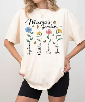 Mama’s Garden Custom Shirt with Kids’ Names – Personalized Floral Mom T-Shirt or Sweatshirt - Woven Mama