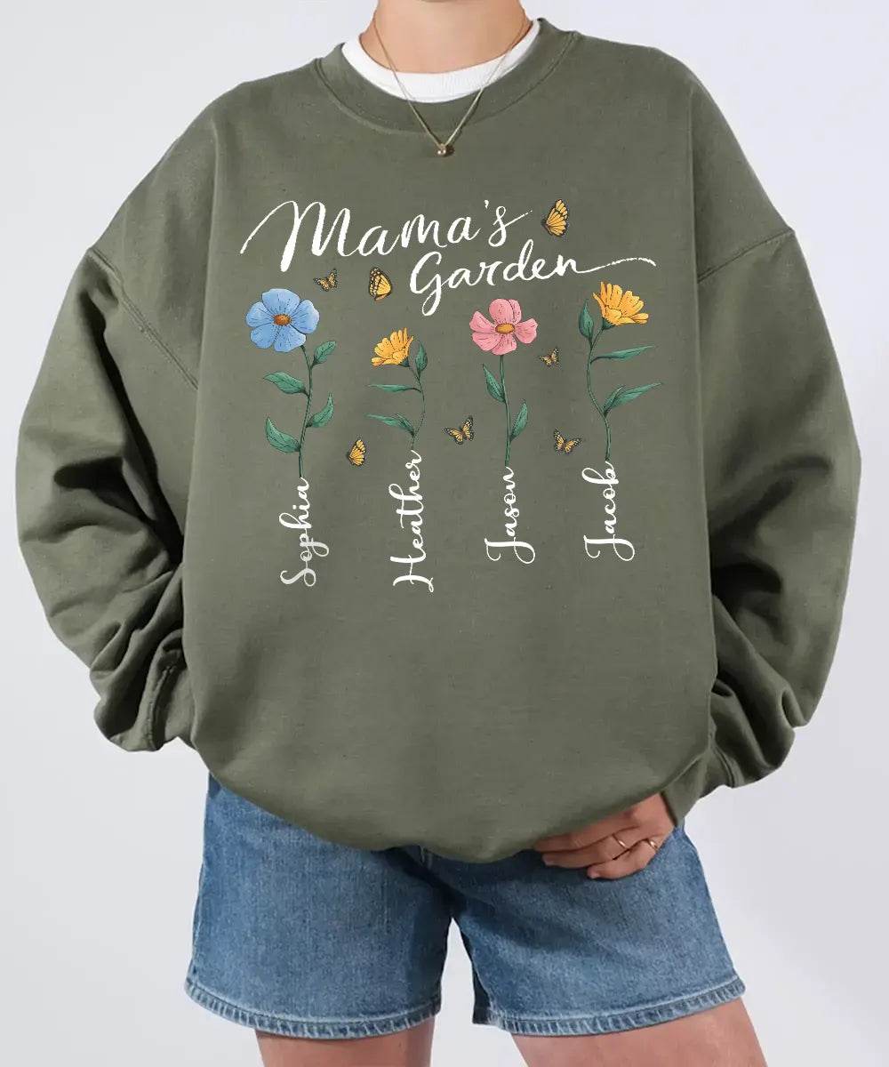 Mama’s Garden Custom Shirt with Kids’ Names – Personalized Floral Mom T-Shirt or Sweatshirt - Woven Mama