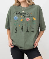 Mama’s Garden Custom Shirt with Kids’ Names – Personalized Floral Mom T-Shirt or Sweatshirt
