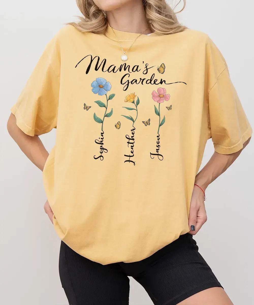 Mama’s Garden Custom Shirt with Kids’ Names – Personalized Floral Mom T-Shirt or Sweatshirt - Woven Mama