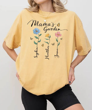 Mama’s Garden Custom Shirt with Kids’ Names – Personalized Floral Mom T-Shirt or Sweatshirt - Woven Mama