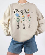 Mama’s Garden Custom Shirt with Kids’ Names – Personalized Floral Mom T-Shirt or Sweatshirt - Woven Mama