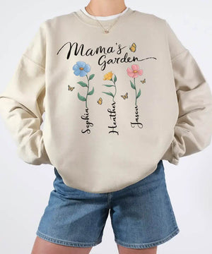 Mama’s Garden Custom Shirt with Kids’ Names – Personalized Floral Mom T-Shirt or Sweatshirt - Woven Mama