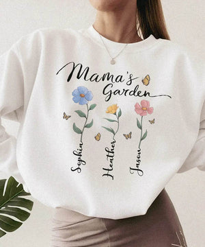 Mama’s Garden Custom Shirt with Kids’ Names – Personalized Floral Mom T-Shirt or Sweatshirt - Woven Mama