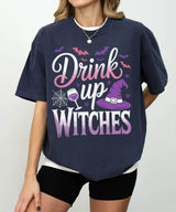 Drink Up Witches Halloween Comfort Colors T-Shirt or Crewneck Sweatshirt – Funny Spooky Season Shirt - Woven Mama