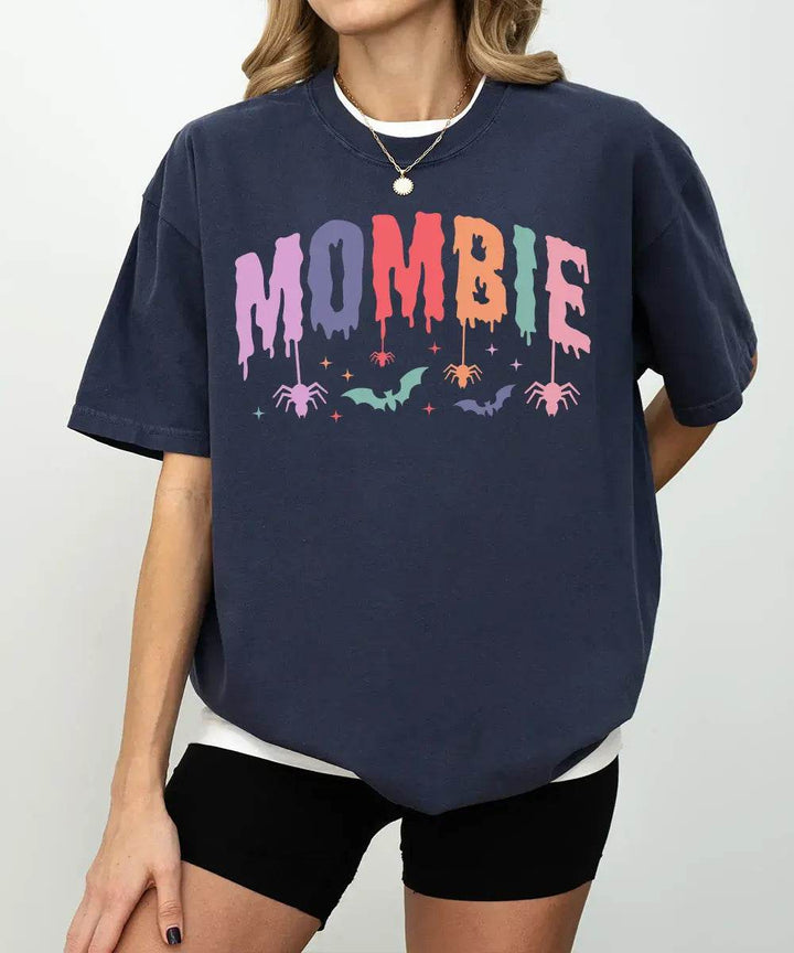 Mombie Comfort Colors T-Shirt or Crewneck Sweatshirt – Cute Colorful Spooky Halloween Mom Shirt - Woven Mama