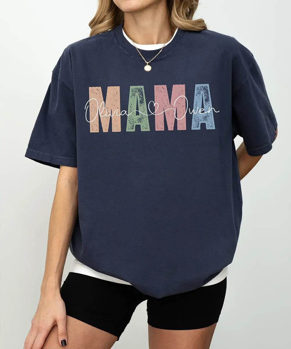 Custom Mama Comfort Colors® T-Shirt – Personalized with Kids’ Names - Woven Mama