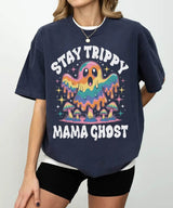 Stay Trippy Mama Ghost Comfort Colors T-Shirt or Crewneck Sweatshirt – Psychedelic Halloween Mom Shirt - Woven Mama