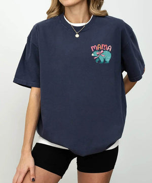 MAMA Comfort Colors® T-Shirt – Bear with Bow Pocket Print Mom Shirt - Woven Mama