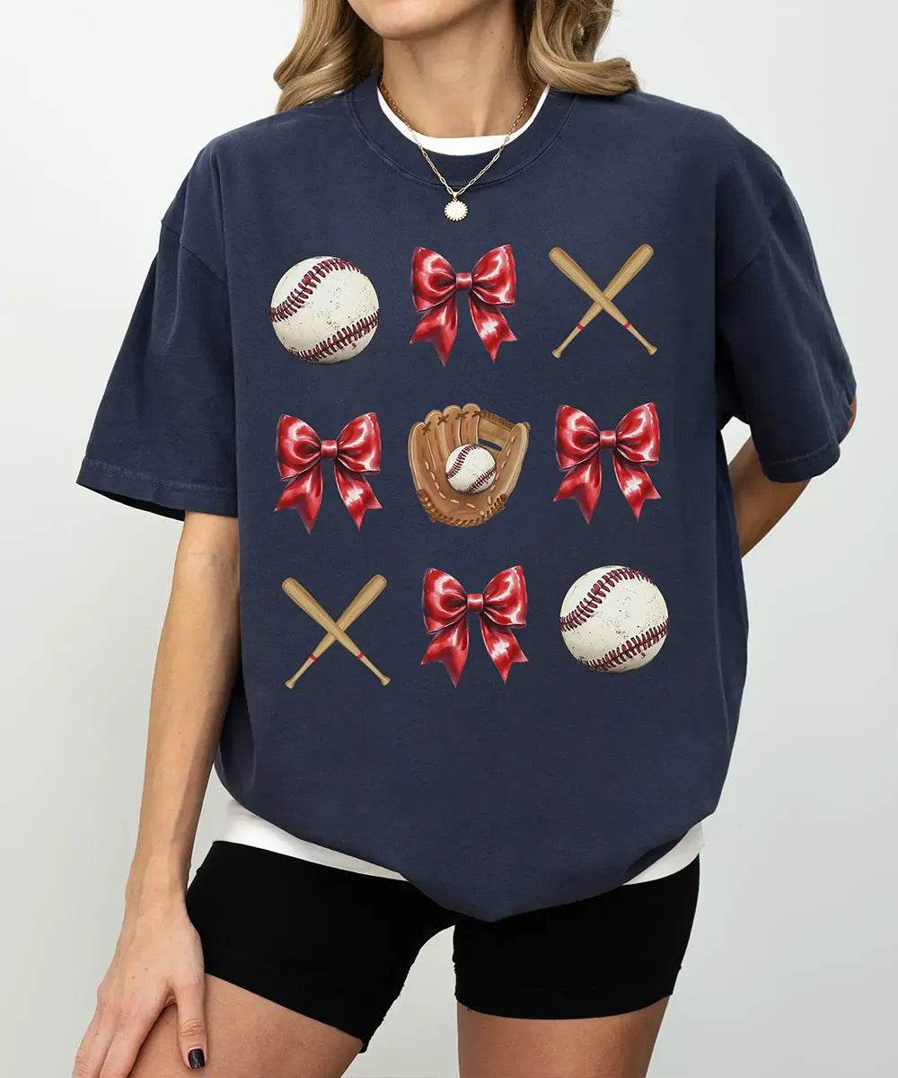 Coquette Bow Baseball T-Shirt – Baseball Mom Game Day Tee - Woven Mama