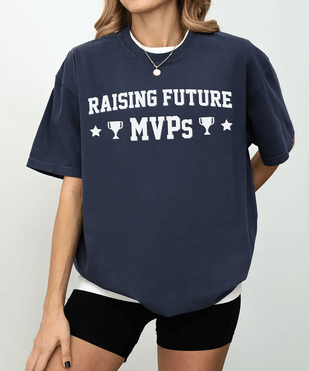 Raising Future MVPs T-Shirt – Sports Mom Tee in Bella+Canvas & Comfort Colors - Woven Mama