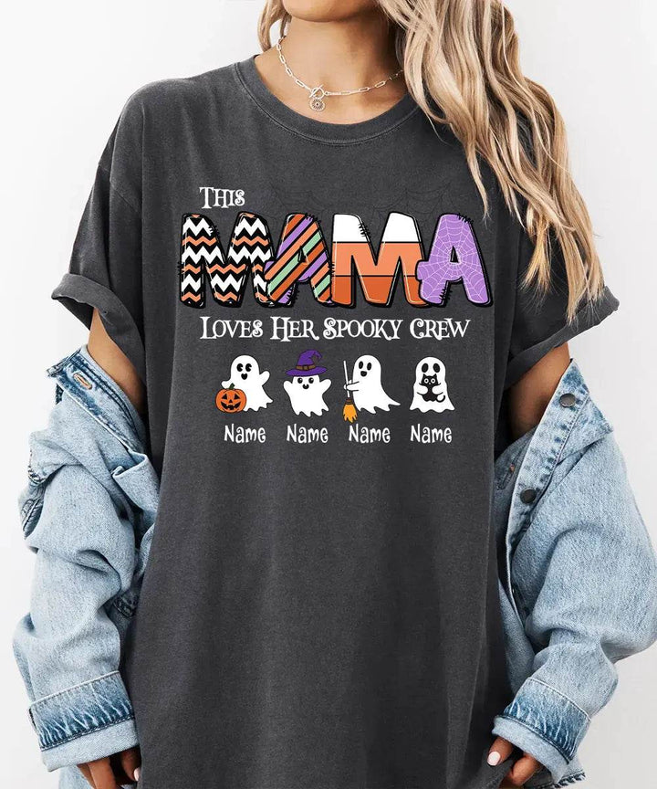 Custom Halloween Mama Comfort Colors T-Shirt or Crewneck Sweatshirt – This Mama Loves Her Spooky Crew - Woven Mama