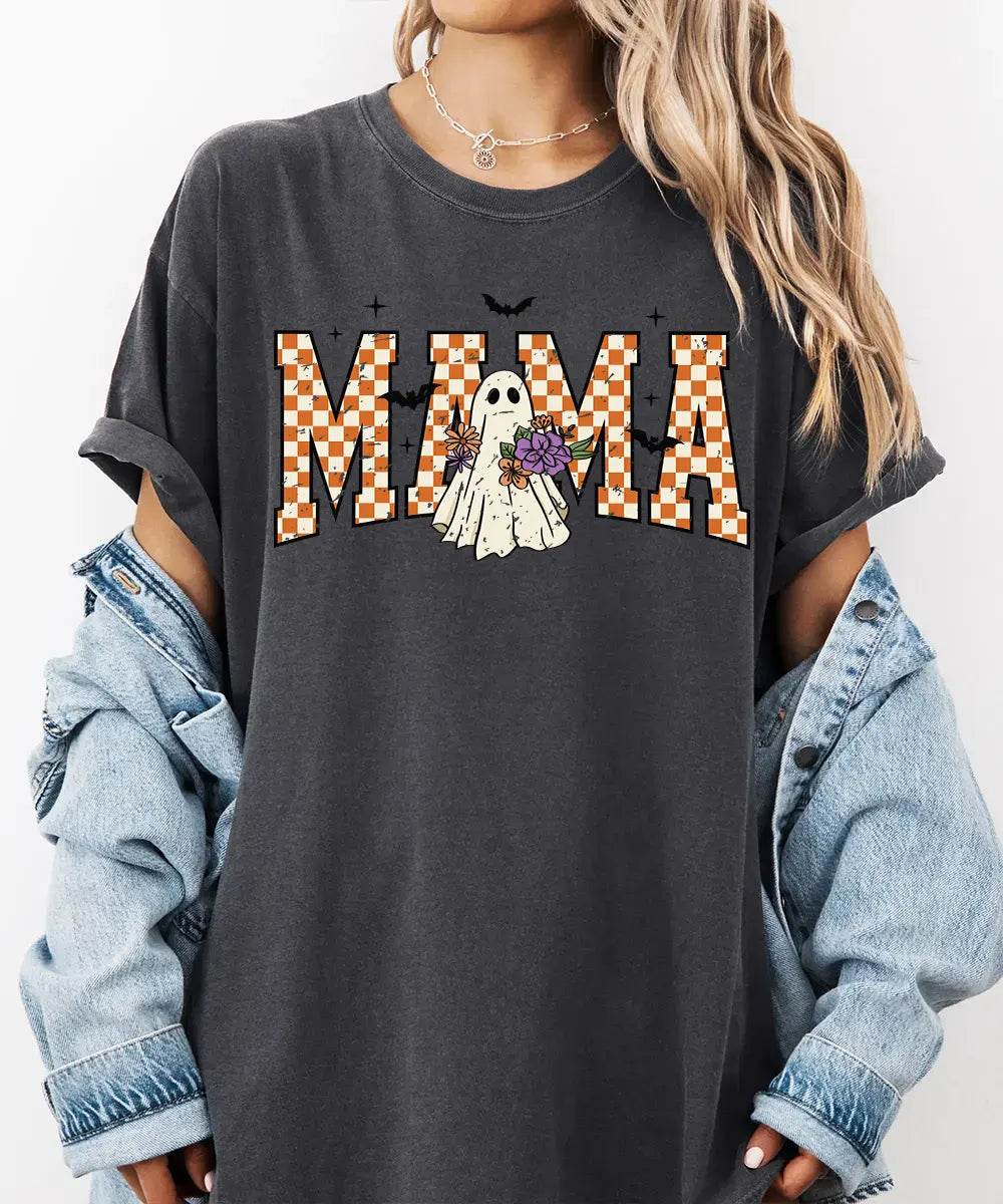 Halloween Mama Ghost Comfort Colors T-Shirt or Crewneck Sweatshirt - Woven Mama