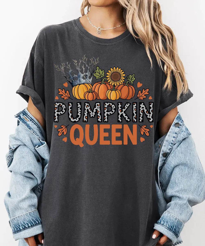 Pumpkin Queen Comfort Colors T-Shirt or Crewneck Sweatshirt – Fall Pumpkin Patch & Halloween Mom Shirt - Woven Mama