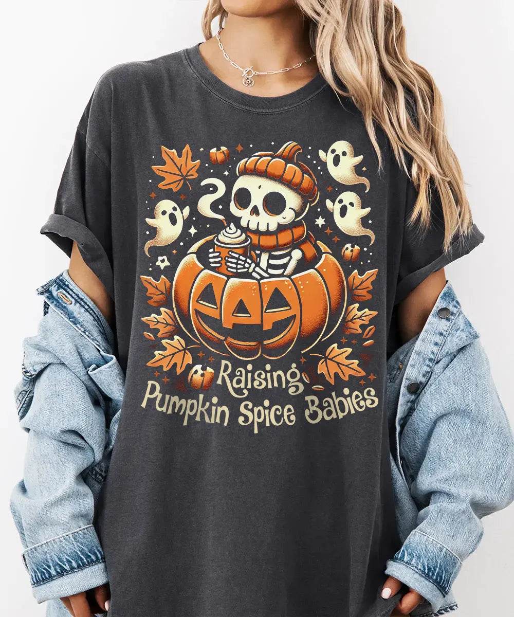 Raising Pumpkin Spice Babies Halloween Comfort Colors T-Shirt or Crewneck Sweatshirt - Woven Mama