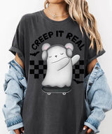 Creep It Real Halloween Comfort Colors T-Shirt or Crewneck Sweatshirt – Cute Ghost Skateboard Tee - Woven Mama
