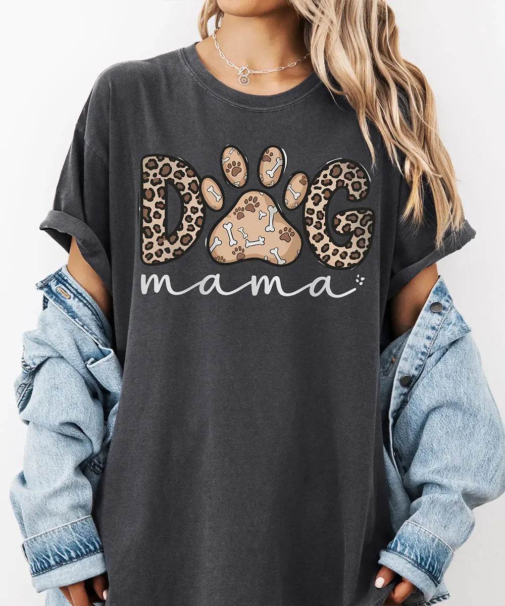Dog Mama Comfort Colors® T-Shirt – Leopard Pet Mom Shirt - Woven Mama