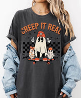 Retro Creep It Real Halloween Comfort Colors T-Shirt or Crewneck Sweatshirt – Cute Ghost Skateboard Shirt - Woven Mama