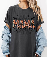 Spooky Mama Comfort Colors T-Shirt or Crewneck Sweatshirt – Leopard Print Halloween Mom Shirt - Woven Mama