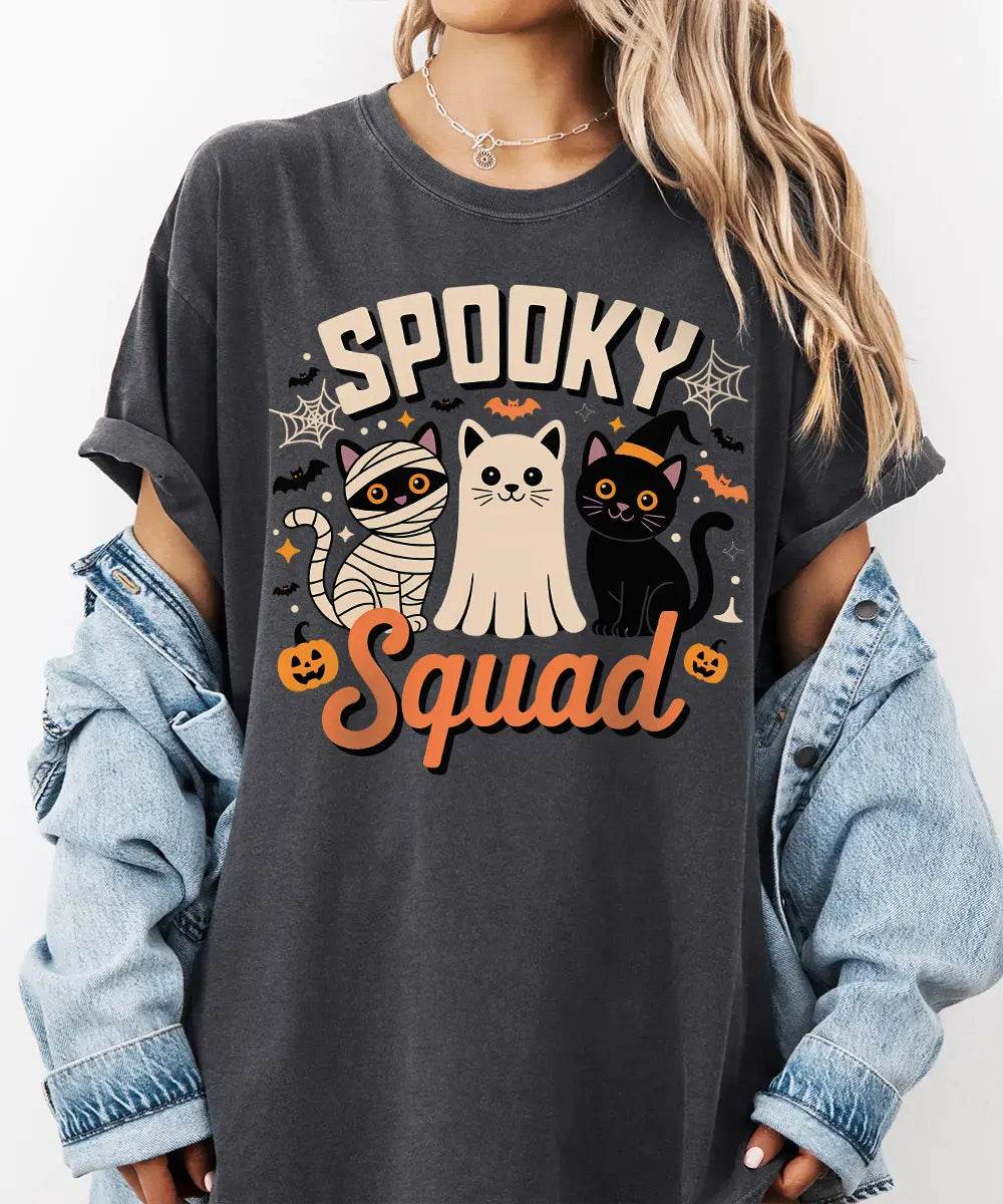Spooky Squad Halloween Comfort Colors T-Shirt or Crewneck Sweatshirt – Cute Cats Mom Halloween Shirt - Woven Mama