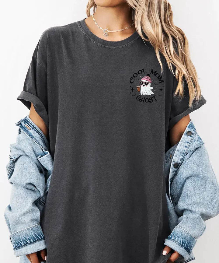 Cool Mom Ghost Comfort Colors T-Shirt or Crewneck Sweatshirt – Halloween Pocket Print Shirt - Woven Mama