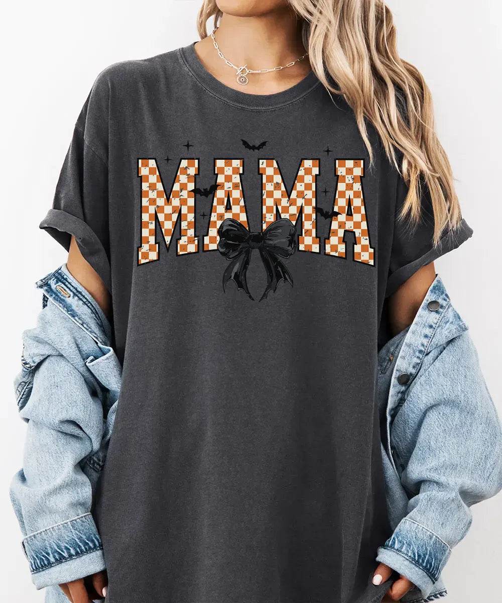 Spooky Bow MAMA Halloween Comfort Colors T-Shirt or Crewneck Sweatshirt - Woven Mama