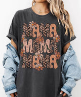 MAMA Comfort Colors® T-Shirt – Retro Leopard & Polka Dot Floral Mom Shirt - Woven Mama