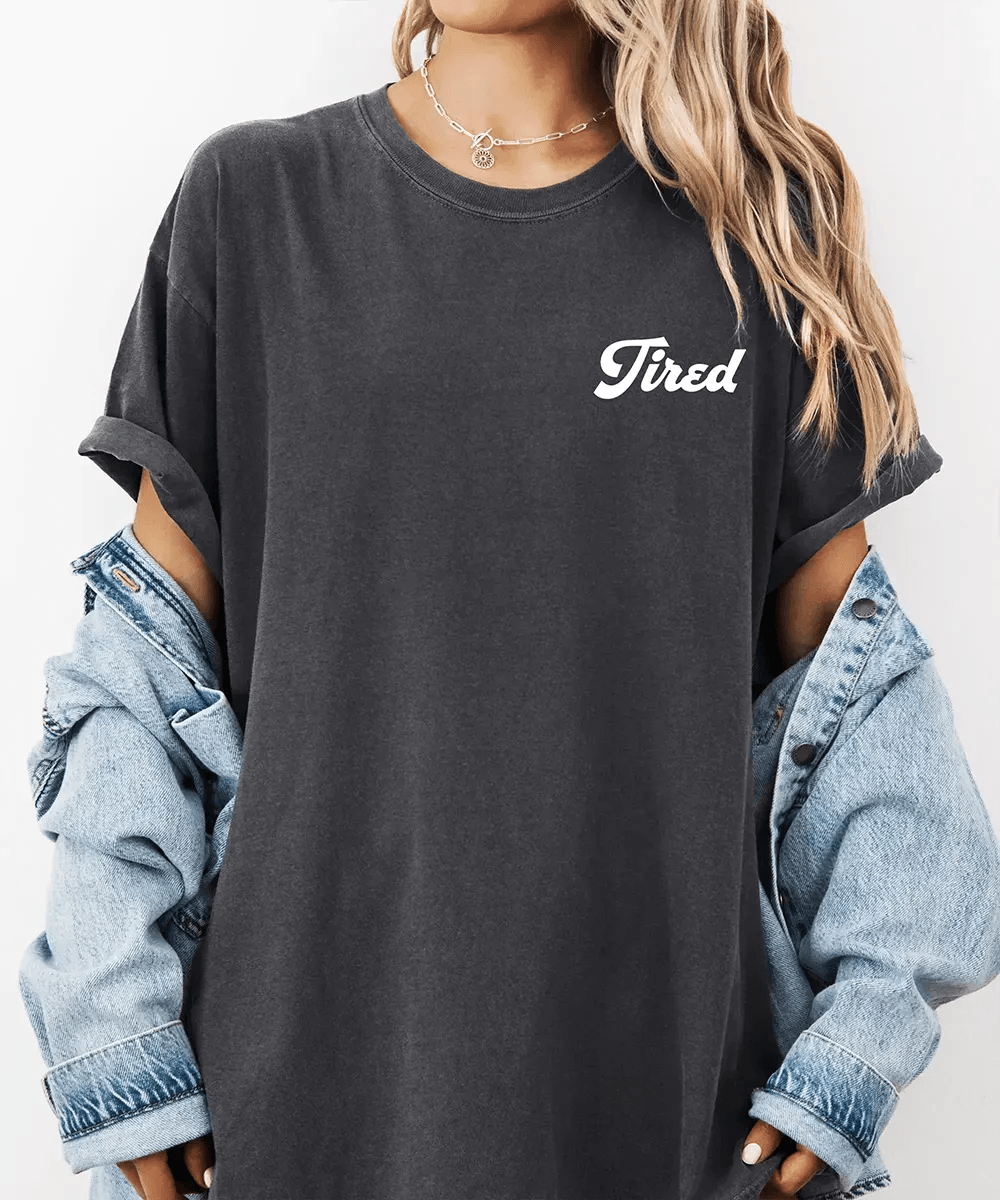 Tired Comfort Colors® T-Shirt – Minimalist Pocket Print Mom Shirt - Woven Mama