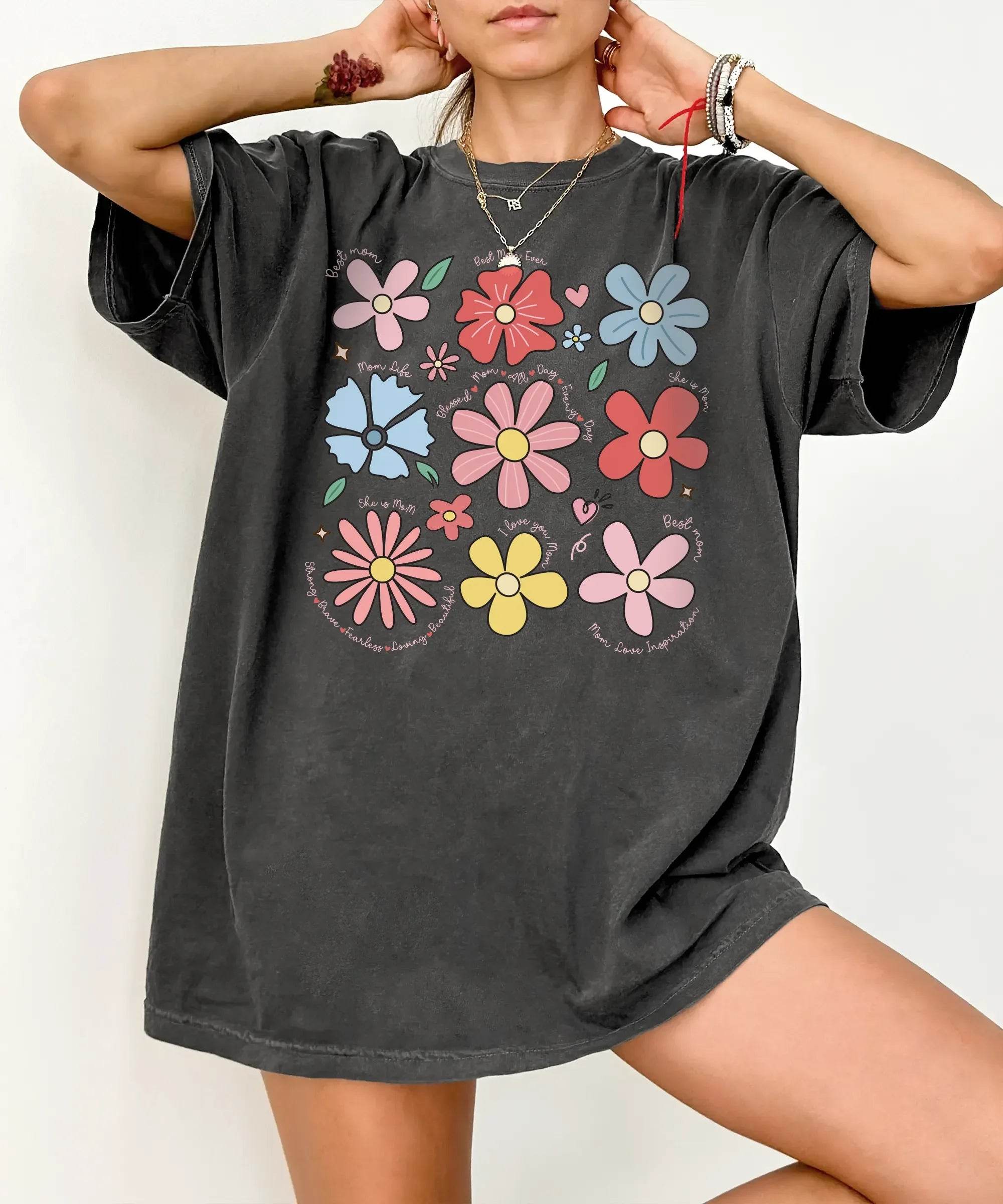 Floral Mom Life T-Shirt – Comfort Colors Tee with Cute Colorful Flower Design & Motherhood Words - Woven Mama